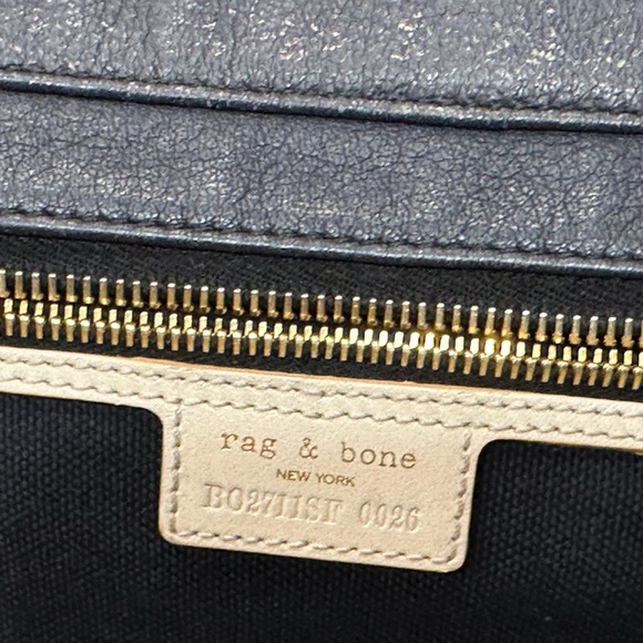 Rag & Bone Pilot Bag in blue leather with a floral print pocket small satchel - Picture 3 of 11